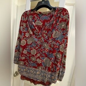 Lucky Brand XL Tunic Burgundy Paisly Blouse